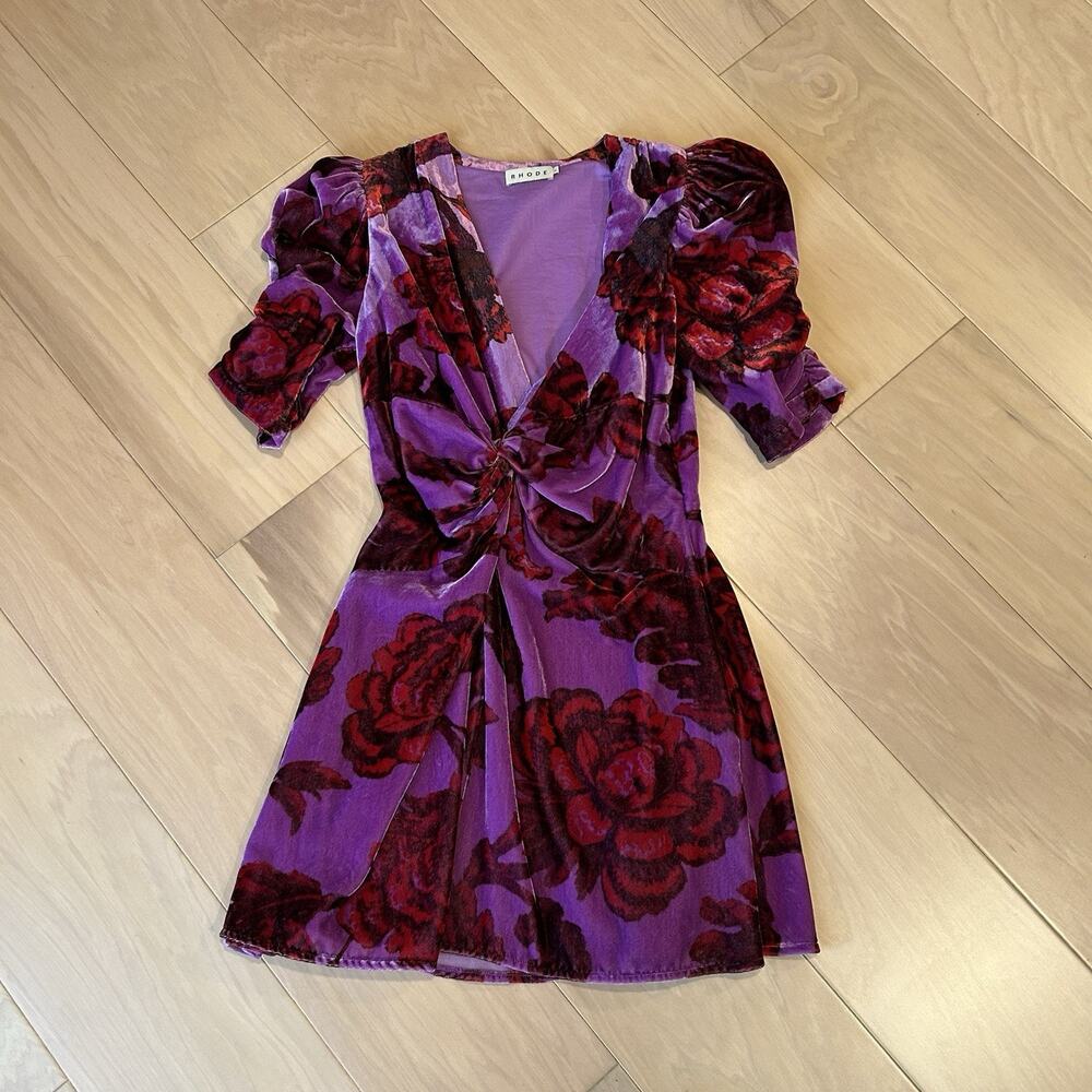 RHODE Leanna Velour Floral Mini Dress Women’s Small - Picture 1 of 10